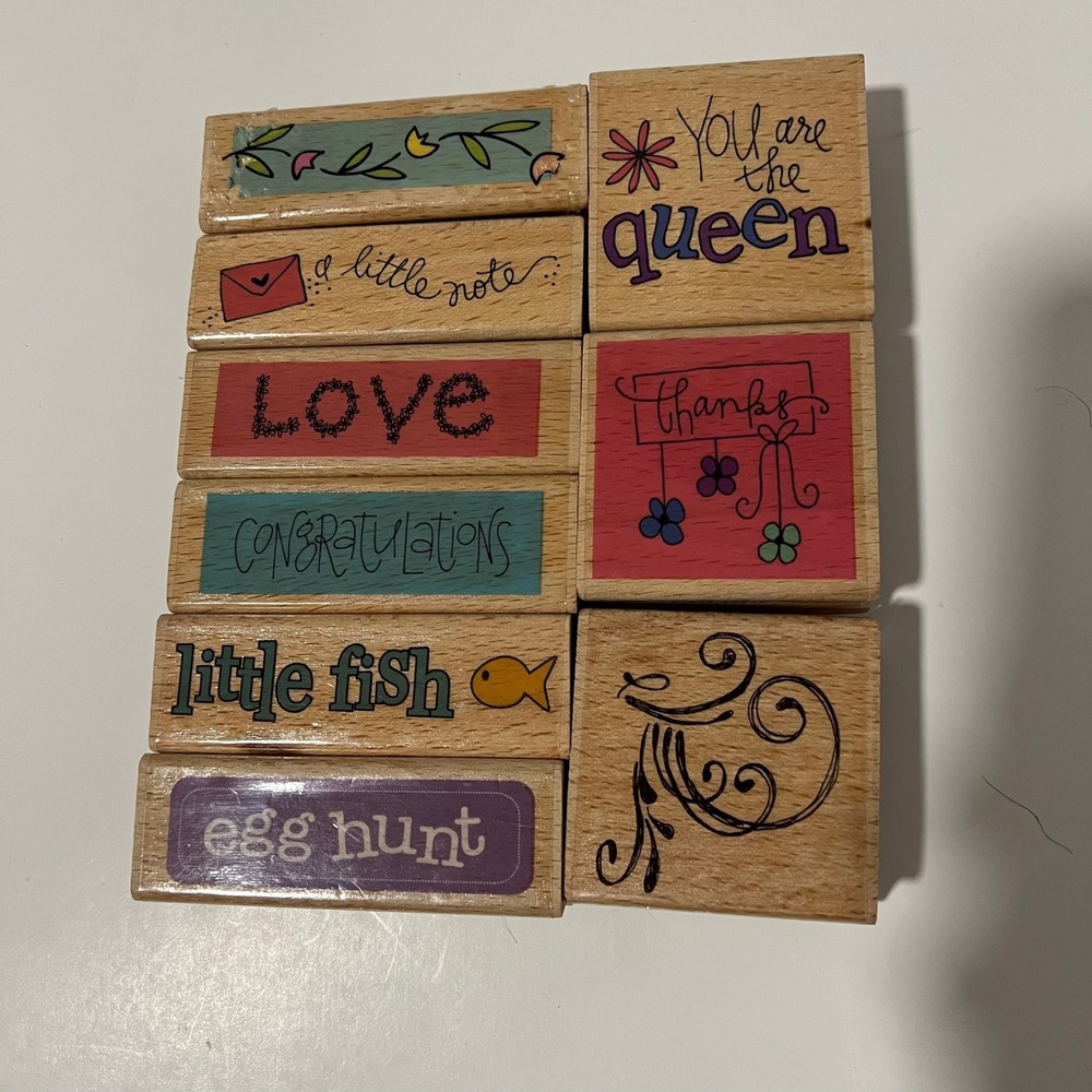 Studio G Kolette Hall Wood Mounted Rubber Stamp Lot 9pc Sentiments Floral whimsy
